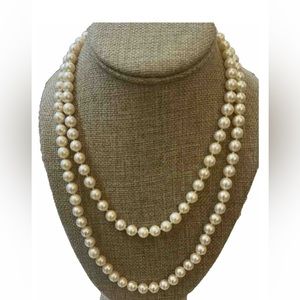 Vintage Strand Cultured Pearl Necklace Cream White Individually Knotted 39"